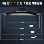 Universal Lid for Pots, Pans and Skillets - Tempered Glass with Heat Resistant Silicone Rim, Fits 10", 11" and 12" Diameter Cookware, Round