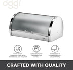 Oggi Stainless Steel Roll Top Bread Box for Kitchen Countertop with Frosted Plexilass Lid - Fits Multiple Loaves of Bread and Other Freshly Baked Goods Including Cookies, Bagels, Muffins