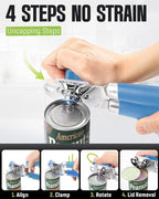 Multifunctional Can Opener Manual, Durable Heavy Duty Handheld Strong Can Opener with Smooth Cutting Edge, Friendly Kitchen Essentials Tool for Seniors, Camping and Bottle Opening-Blue