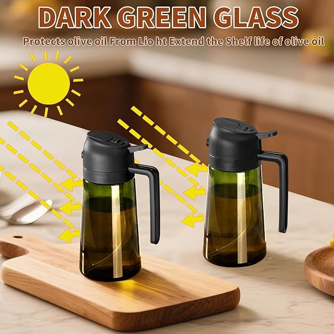 SWEET VIEW - Olive Oil Sprayer for Cooking, 16oz/470ml Glass Light-Proof Oil Pourer for Kitchen with Stickers for Air Fryer, Cooking, Salad, and BBQ with Stickers
