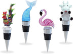 Cheers Mermaid Tail, Flamingo, Rooster, and Cow Glass Wine Stopper Set of 4 – Elegant Vacuum Seal Reusable Wine Bottle Stoppers – Airtight Leak Proof Bottle Topper Cork Plug and Bar Tool Accessory