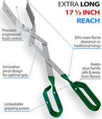 Shark BBQ Grill Tongs for Steaks - 2-Pack 17" & 13" Professional Kitchen and Outdoor Grilling Utensil Set (Green)