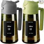 SWEET VIEW 2PCS Olive Oil Dispenser and Oil Sprayer – 16oz/470ml Glass Light-Proof Oil Pourer for Kitchen Air Fryer, Cooking, Salad, and BBQ, with Stickers