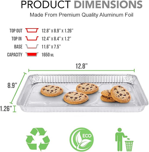 (25 Pack) 1/4 Size Cookie Sheet Baking Cake Pans l 12.8” x 8.9” Disposable Aluminum Foil Trays l Premium Heavy Duty Nonstick Baking Sheets Reusable