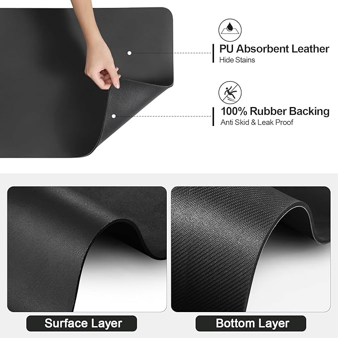 Ecotrim - Dish Drying Mat for Kitchen Counter | Coffee Bar Mat for Countertops | Heat Resistant Drainer Mat with Non-slip Rubber Backed | Hide Stain Kitchen Absorbent Draining Mat | Black 16"x18"