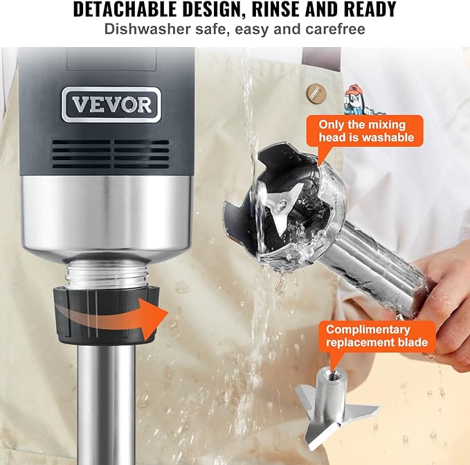 VEVOR Commercial Immersion Blender, 750W 20" Heavy Duty Hand Mixer, Variable Speed Kitchen Stick Mixer with 304 Stainless Steel Blade, Multi-Purpose Portable Mixer for Soup, Smoothie, Puree, Baby Food