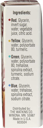 Watkins Assorted Food Coloring, 1 Each Red, Yellow, Green, Blue, Total Four 0.3 oz bottles, 4 Count (Pack of 2)
