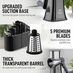 Zulay Kitchen Rotary Cheese Grater 5 Blade Cheese Shredder - Manual Hand Crank Cheese Grater With Reinforced Suction & 5 Interchangeable Drums - Easy to Use, Vegetable Chopper Round Mandoline Slicer