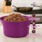 3-Piece Colander Grease Strainer Set – Purple Grease Separator with Handle, Container & Lid – Strains Bacon, Pasta, Ground Beef – BPA-Free Kitchen Gadget