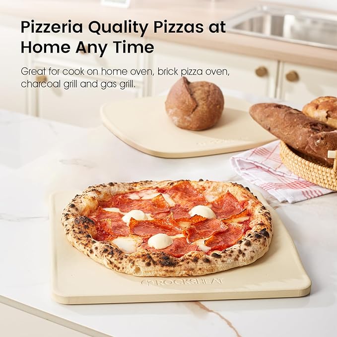 Pizza Stone, 12"x11" Rectangular Pizza Stones for Oven Grill BBQ, Cordierite Baking Stone for Pizza Bread Pie with Unique 2 Handles Design