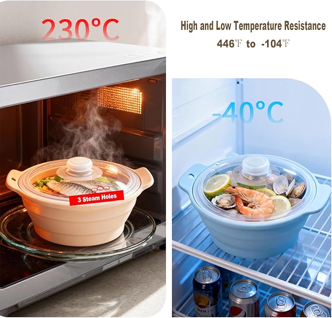 42oz Silicone Microwave Steamer For Vegetables, Cooker For Microwave with Handle & Lid, Collapsible Steam Pot, Heat-Resistant Cooker with Steam Holes, BPA Free, Dishwasher Safe (Blue), 1 Pack