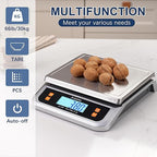 ATOGOU 66lb Food Scale, Commercial Kitchen Scale Plug-in Usable with Full View LCD Display, Stainless Steel, for Baking, Bread, Cooking, Meat, Vegetables, Farm, Industry LC200 Silver