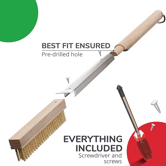 Senwosa 22” Pizza Oven Brush with Stone Scraper - Heat Resistant Stainless Steel Bristles, Extra Long Handle - Universal Fit for Most Pizza Ovens