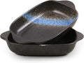 2-Pack Ceramic Au Gratin Baking Dishes with Handles, 8.7" Rectangular Small Casserole Dishes for Oven, Black Blue Glaze Mini Baking Dish Set, 16 oz Individual Serving Bakeware