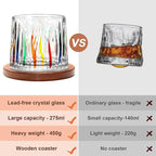 Rotatable Old Fashioned Glass, 275ml/10oz Crystal Whiskey Glass Set of 4, Wood Coaster, Thickening, Used as Rum Glass, Cocktail Cup, Coffee Cup, Milk Cup to Relax and Reduce Stress, Christmas gifts