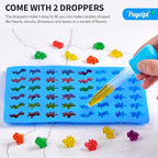 Puyeipt 4 PCS Silicone Gummy Candy Molds, 201 Cavities Non-Stick Mini Size Gummy Bear, Dinosaur, Heart and Donut Molds with 2 Droppers for Small Hard Candies, Jello, Chocolates