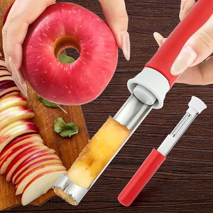 2-In-1 Corer Remover and Apples Peeler, Durable Stainless Steel Fruit Corer Tool for Bell Peppers, Apples, Pears(COLOR:Red)