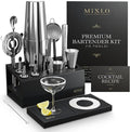Mixology Bartender Kit -15Pcs Bar Set Cocktail Shaker Set w Black Bar Cart Accessories Stand - Shakers Bartending Silver Tools, 24oz Shaker, 17 Recipe Cards, Martini Barware