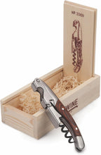 Twine Double Hinged Waiters Corkscrew Wine Opener in Wooden Gift Box, Durable Stainless Steel with Built-in Bottle Opener and Foil Cutter for Home Bar, Kitchen, Travel, Gifts for Wine Lovers, Set of 1