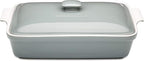 ROSSALLINI Stoneware Casserole Dish Bakeware Set with Lid, Covered Rectangular Dinnerware, Extra Large 4.23 Quart, 13 by 9 Inch, Grigio [Grey]