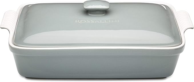ROSSALLINI Stoneware Casserole Dish Bakeware Set with Lid, Covered Rectangular Dinnerware, Extra Large 4.23 Quart, 13 by 9 Inch, Grigio [Grey]