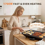 CookSimple Everyday 20x12 Inch Electric Griddle with 1700W Fast Even Heating&ILAG Granite Nonstick Surface – Large Flat Griddle Perfect for Family Meals, Pancakes–Easy to Clean, Granite Black