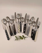 The Original Brink House Eclectic Black & White Mix & Match Stainless Steel Cutlery Set / 16 pieces with Metal Stand/Lifestyle utensils set for home, first apartment, dorm, dinner parties