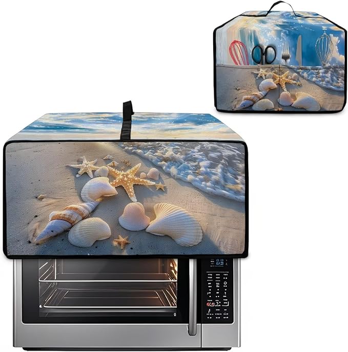 Beach Starfish Shell Print Toaster Oven Scratch-resistant Cover, Heat-resistant Small Appliance Cover for Kitchen Counter with Storage Pockets (Small-14.5 * 18.46 * 9 inches)