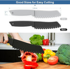 2 pcs Plastic Knife for Nonstick Pans lettuce knife with serrated Blade Plastic Knife Set for Cutting Fruits, Veggies and Bread, Black and Grey
