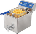 TOPKITCH 6.3Qt Electric Fryer with Oil Drain,30 Minutes Timer,Stretch forming oil tank,Lid and Solid Wire Mesh Basket,Light Duty Commercial Electric Countertop Deep Fryers-120V,1800W