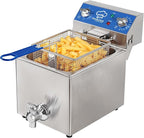TOPKITCH 6.3Qt Electric Fryer with Oil Drain,30 Minutes Timer,Stretch forming oil tank,Lid and Solid Wire Mesh Basket,Light Duty Commercial Electric Countertop Deep Fryers-120V,1800W