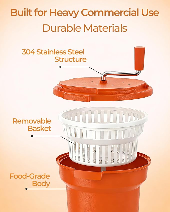 Commercial Salad Spinner - 2.5 Gallon Salad Dryer w/Aluminum Handle & Draining Hose, 10Qt Manual Salad Spinner for up to 3 Heads of Lettuce Spinner Large for Catering Kitchen Cafe