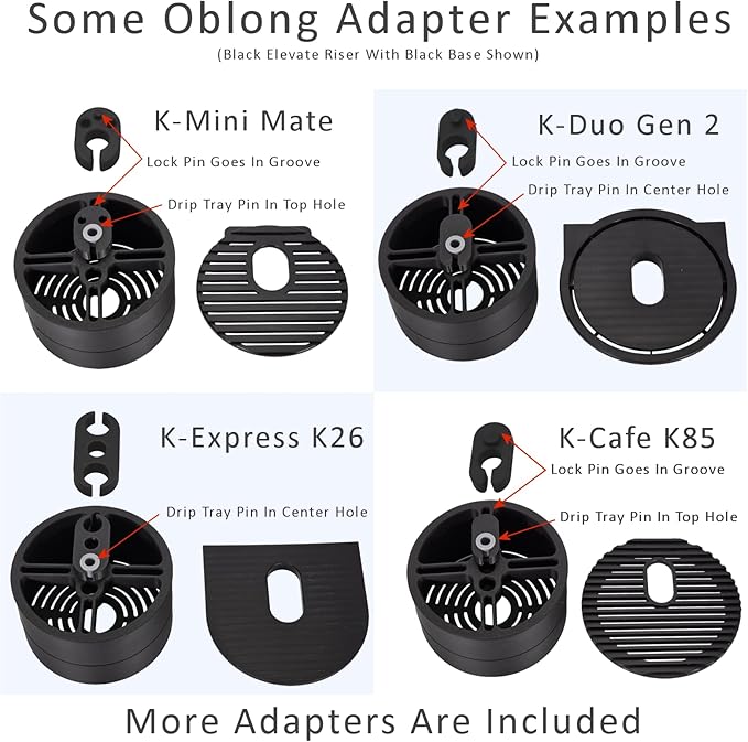 Elevate Anti-Splash Cup Riser Accessory for most Keurig K-cup, Cuisinart Single Serve, and other Coffee Makers, Adjustable for Cup Size and Drip Tray Type (Black with Light Gray Base)