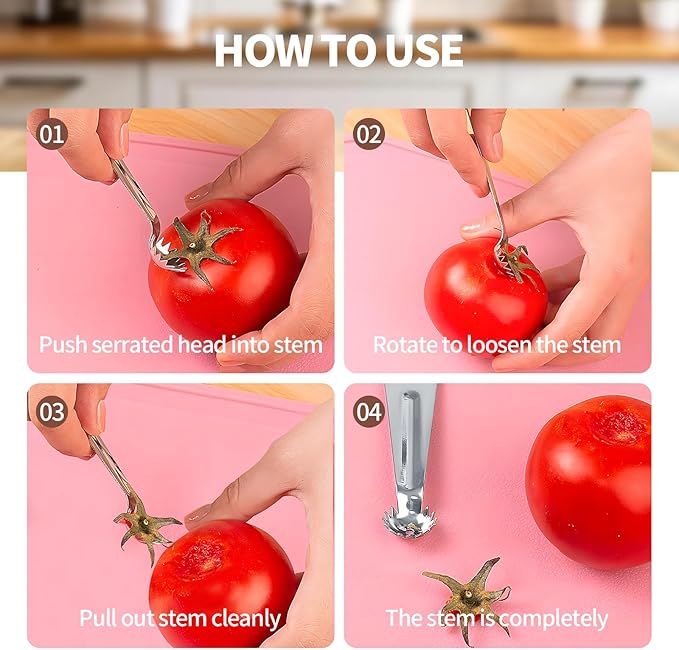 4 PCS Tomato Corer Strawberry Huller Tool,Strawberry Stem Remover,Stainless Steel Fruit Stem Remover for Tomato,Vegetable and Fruit Corers,Perfect for Kitchen