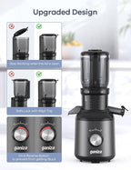 Ganiza Juicer Machines, Cold Press Juicer with Large Feed Chute for Whole Fruits & Vegetables, Slow Masticating juicers with 3 Replace Filters for Batch Juicing, Easy to Clean, BPA Free (Black)