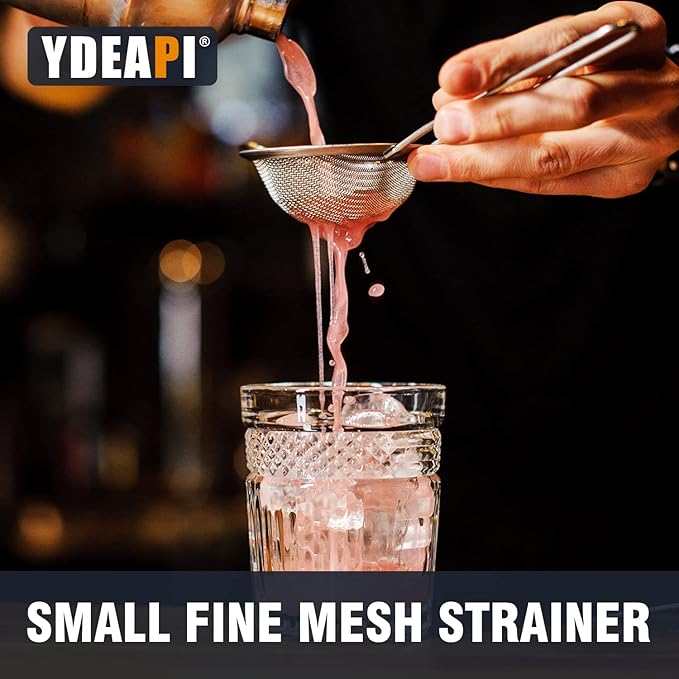Ydeapi Fine Mesh Small Strainer 2.7 Inch, Metal Mini Sieve with Sturdy Handle, Stainless Steel Strainer for Tea, Juice, Coffee, Matcha Powder, Cocktail, Powdered Sugar