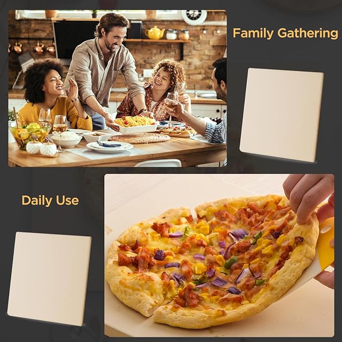Pizza Stone for Oven and Grill, Heavy Duty Cordierite Baking Pan, Square Baking Stone for Bread, Cookie, 14x14 Inch
