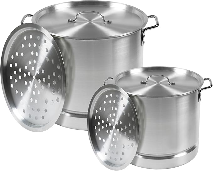 IMUSA Aluminum Steamer Dual Piece Set, 32 Qt and 10 Qt, Silver