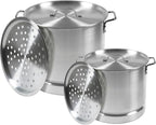 IMUSA Aluminum Steamer Dual Piece Set, 32 Qt and 10 Qt, Silver