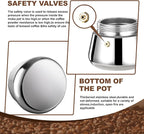 6 Cup Stovetop Espresso Maker Stainless Steel Moka Pot Stove Top Percolator Italian Coffee Makers Capable Mocha Greca Machine Cafe Classic Induction Cookers for Home and Camping 300ml 10oz