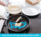 Kamehame Silicone Pancake Molds for Shark, Round, Cat, Dinosaur Shape Pancakes, 4 Pack Nonstick Pancake Shaper for kids, Fun Shapes Cake Ring Mold for Griddle Cooking