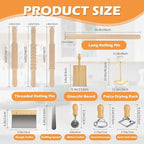 3 Size Pasta Making Tools, 11Pcs Wooden Pasta Making Kit with 3 Size Threaded Rolling Pins, Long Rolling Pin, Rotatable Pasta Drying Rack, Gnocchi Board, Dough Cutter, Wheel Cutter, 2 Stamps