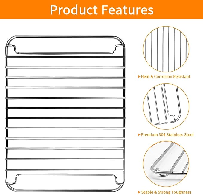 Countertop Toaster Oven Accessories for BLACK DECKER 4 Slice Extra Wide Convection Toaster Oven, 10.75×8.27 IN Stainless Steel Toaster Oven Replacement Parts Baking Rack Wire Rack