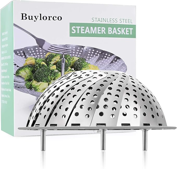 Buylorco Stainless Steel Folding Vegetable Steamer Insert Steamer Cookware for Veggie Seafood Cooking (Fit Pots 7" to 11")