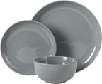 Gibson Home Rockaway 12 Piece Plates and Bowls Matte Outside/Shiny Inside Glaze Service for 4 Dinnerware Set - Assorted Color (Cream, Blue, Beige, Brown) - Dishwasher and Microwave Safe