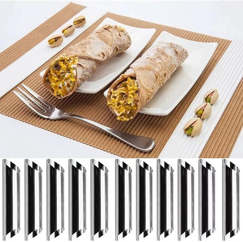 10 Pack Cream Horn Molds for Baking +10 Pack Cannoli Tubes Stainless Steel, 5 inch Large Size Cream Horn Mould and Cannoli Tubes for Baking Cream Horns, Brioche Rolls