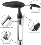 Apple Corer - Ergonomics Handle with Sharp Serrated Blade, Stainless Steel Apple Corer Remover Tool, Easy to Use for Fruit Vegetable and Baking, Dishwasher Safe - Black