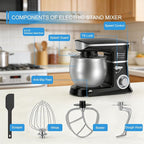 Electric Stand Mixer, Kitchen Mixer 6.5-Quart Tilt-Head, 6 Speeds with Dough Hook, Whisk, Beater, and Splash Guard, Stainless Steel Bowl for Baking—Perfect for Baking Bread, Cookies, Cakes