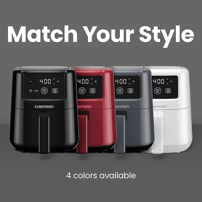 CHEFMAN 2 Qt Mini Air Fryer – Digital Space-Saving Compact Air Fryer with Nonstick and Dishwasher Safe Basket, Quick & Easy Meals in Minutes, Features Digital Timer and Shake Reminder – Red