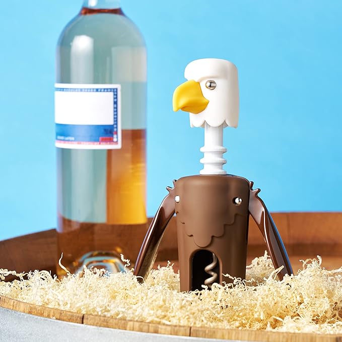 True Zoo Bald Eagle Corkscrew Wine Opener, Winged Design with Easy Grip Soft Touch Wings, Stainless Steel and Plastic with Sharp Screw for Wine Bottles, Home Bar, Kitchen, Novelty Gifts